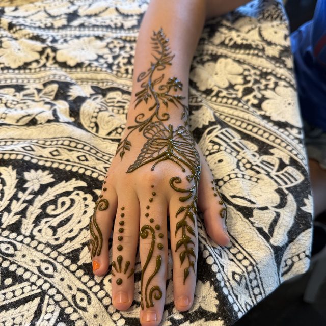 Fine-line henna pattern covering the entire hand